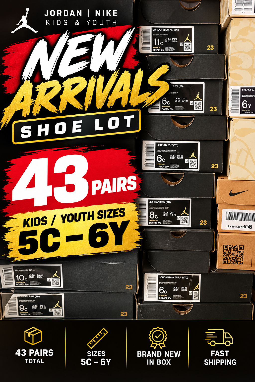 Jordan | Nike Kids & Youth Shoe Lot — 43 Pairs, Sizes 5C–6Y